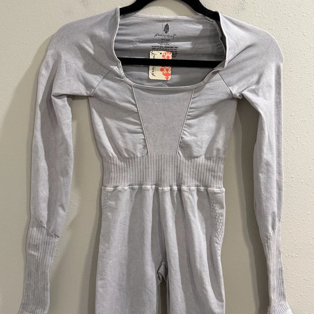 Free People Movement NWT XS/S Ice Grey Good Karma Long Sleeve Onesie Yoga Gym